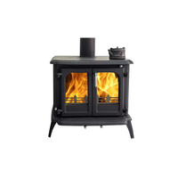 Poêle à bois autoportant en fonte 12 kW, avec grande porte vitrée, pour une combustion propre et une flamme réelle, chauffage intérieur pour villa et salon