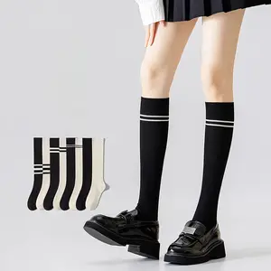 Großhandel 100 % Baumwolle Socken für Damen Mädchen los Schule Knie hoch Sportlich Sport lang Rohr mehrfarbig Knie hohe Socken