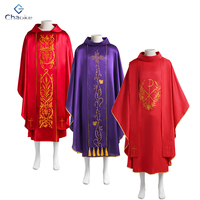 Chasuble Catholique Unisexe en Polyester Mat Brodé Or, Faite à la Main, Prête à l'Expédition, pour Pasteurs et Prêtres, Utilisation Toutes Saisons, Idéale pour la Cérémonie et le Cosplay