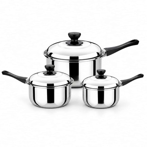 Batterie de cuisine en acier inoxydable de style moderne, comprenant casseroles à soupe, poêle à frire et faitout - Product Image 1