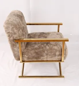 Роскошные сильные шерстяные стулья для отдыха, Золотая латунь или полировка из нержавеющей стали, монгольский искусственный мех