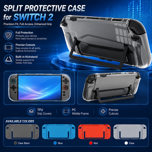 Split Transparent Crystal Clear PC+TPU Hard Protective Case Cover Shell Precision-Fit Detachable for Switch 2 Gaming Accessories