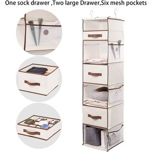 6 <b>Shelves</b> Hanging Closet Storage Organizer with Drawers <b>Box</b> and Side Pockets Space Saving Wardrobe Organizer for Baby Clothing - Product Image 3