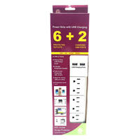 Multiprise intelligente blanche certifiée ETL 15A avec double port USB, protection contre les surtensions et les surcharges, 6 prises CA pour dortoir et chambre à coucher