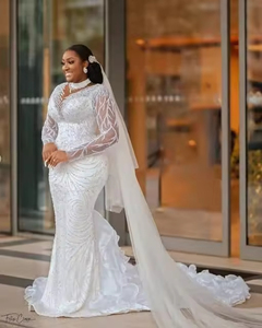 S0422N 2026 Nuevo Vestido de Novia de Sirena de Alta Gama con Lentejuelas y Encaje, Manga Larga, Estilo Moderno - Product Image 1