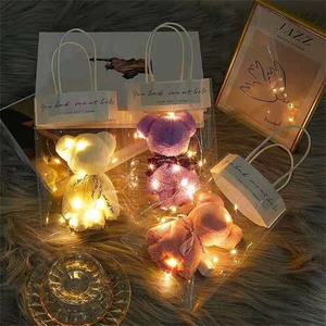 Towel <b>Bear</b> Gift Set With LED Fairy Light Transparent Handbag Soft Towel <b>Bear</b> Doll Wedding Party Guest Souvenir Gift - Product Image 5