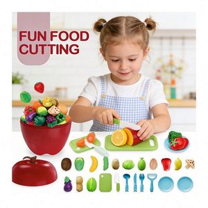Ensemble de jouets d'imitation pour enfants : fruits et légumes à découper, cuisine, jeu de rôle, éducatif, sensoriel, jouets en plastique - Product Image 4