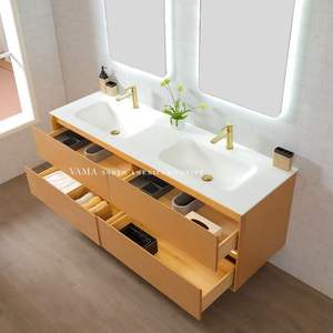 Vama מותאם אישית אבן מלאכותית משטח ארבע מגירות קיר רכוב אמבטיה - Product Image 5