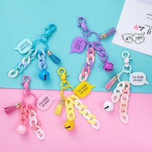 Plastic Chain Keychain Wholesalers Manufacturers Candy Color Resin Chain Bell -Tassle Keychain Keyring for Women Bag