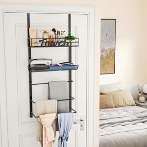 5-Tier <b>Wall</b> <b>Mounted</b> Metal <b>Shelf</b> Custom Over Door Towel Rack Bathroom Storage Organizer with Storage Rack for Towel Holder - Product Image 2