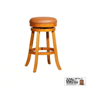 Natural 30 In Bar <b>Stool</b> With Saddle <b>Leather</b> Seat Wood Base Traditional Design - Product Image 1