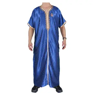 Nigeria Muslim Shiny Cloth Man Dress 54-62 Size Half Sleeve Morocco Design Jubba For Man