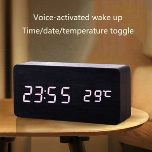 <span class=keywords><strong>Horloge</strong></span> de bureau LED en bois portable et tendance pour la décoration de la maison, fonctionne avec USB et piles, mouvement électronique avec fonction radio - Product Image 2