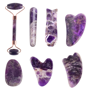 Rouleau en améthyste 3D avec logo, masque facial en cristal violet, œuf <span class=keywords><strong>de</strong></span> yoni, rouleau en jade et ensemble Gua Sha, <span class=keywords><strong>pierre</strong></span> d'améthyste naturelle Gua Sha - Product Image 2