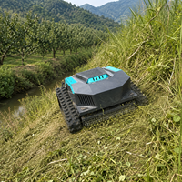 Robot tondeuse professionnel tout-terrain à chenilles télécommandé sans fil avec moteur intégré pour l'entretien des vignobles et la coupe des mauvaises herbes envahissantes