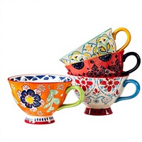 Mug floral en relief peint à la main de style japonais, grande capacité, compatible micro-ondes, avec poignée, pour petit-déjeuner, lait, flocons d'avoine