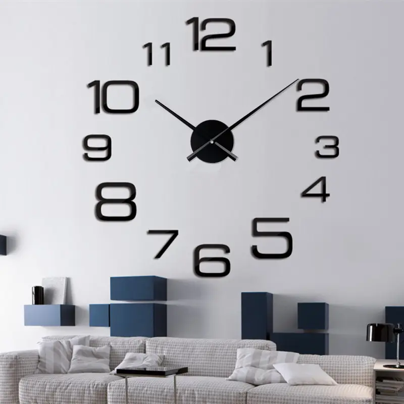 북유럽 미니멀리스트 석영 바늘 거실 장식 시계 아크릴 가족 라운드 Frameless 대형 3d 스티커 벽 시계