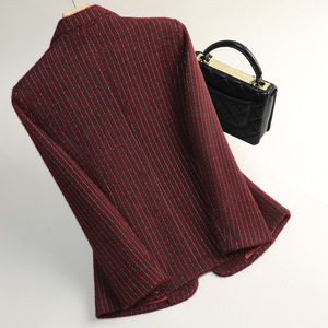 Women's Wool <b>Blend</b> Suit Jacket Slim Fit Full Sleeve Warm Winter Stripe Pattern Thickened Casual Top - Product Image 4