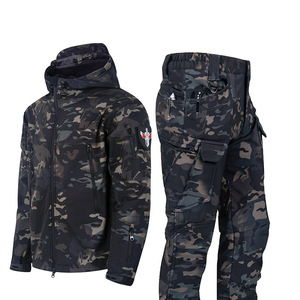 Ensemble veste et pantalon softshell d'hiver DF702 camouflage noir, imperméable, en nylon, vêtements tactiques d'extérieur pour hommes - Product Image 1