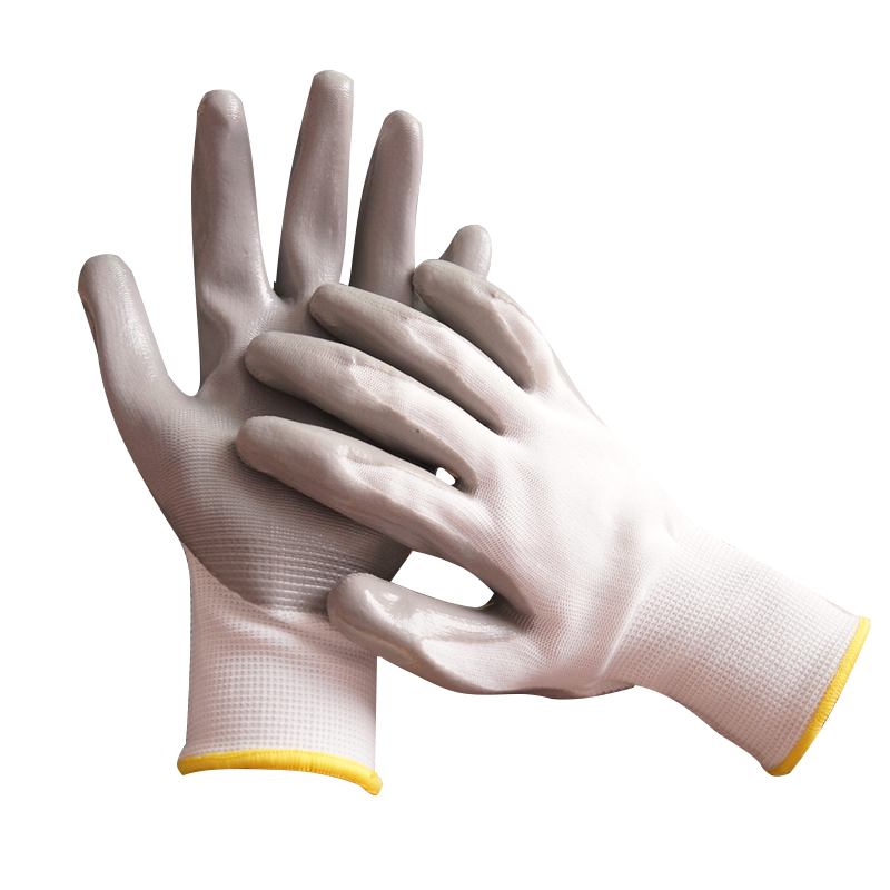 Smooth Nitrile Coated Nylon Gloves Cheap Gardening Work Gloves EN388 Certified Protective Construction Nitrile Gloves