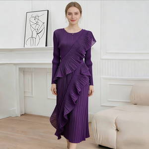 <span class=keywords><strong>Abito</strong></span> lungo da <span class=keywords><strong>donna</strong></span> elegante a pieghe con volant, <span class=keywords><strong>taglia</strong></span> unica, maniche lunghe, vita naturale, vestibilità comoda per il giorno - Product Image 2