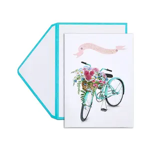 Cartes de vœux de joyeux anniversaire de vélo de fleur imprimées personnalisées de luxe faites à la main avec enveloppe