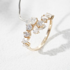 Multi Shape Lab Diamond <b>Open</b> Cuff <b>Ring</b> 10k Solid Gold Wedding <b>Ring</b> - Product Image 4