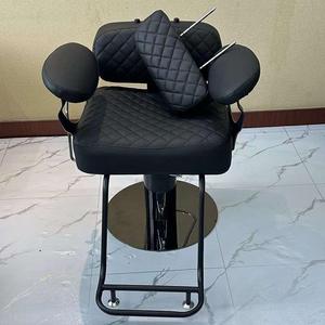 Sillón de Barbería Hidráulico Negro, Silla de Estilismo para Salón, Asiento Tapizado para Peluquería con Reposacabezas y Reposapiés - Product Image 4