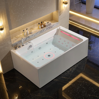 Moderna Bañera de Hidromasaje Familiar Rectangular con 20 Boquillas, Termostato Independiente y Luces de Arcoíris para Baño de Villa u Hotel