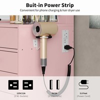 Grande coiffeuse antique pour femme avec plateau en verre, éclairage et miroir LED, ensemble de coiffeuse de luxe en cristal rose