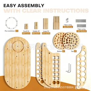 Support de rangement pour pinceaux en bois avec porte-bouteille, organisateur de bureau pour fournitures artistiques, présentoir multi-niveaux en bois massif - Product Image 5