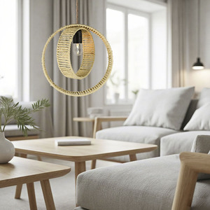 Nordic Minimalist Round Pendant Lampshade Handmade Paper <b>Rope</b> Iron Yellow Indoor <b>Lighting</b> Fixture Home Decor - Product Image 2