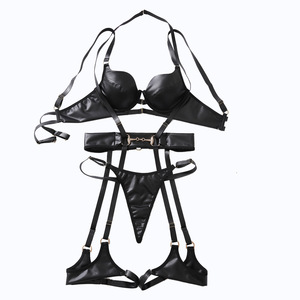 Conjunto de Lencería Erótica de 3 Piezas en Cuero Sintético, Estilo Fetiche, Disfraz Sexy para <span class=keywords><strong>Mujer</strong></span>, Ropa Erótica <span class=keywords><strong>Atrevida</strong></span>, Nivel de Control Firme - Product Image 5
