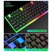 T-WOLF TF230 Backlit Wired Gaming Combo RGBG Backlight Earphone Mouse Pad untuk Gaming PC & Penggunaan Kantor