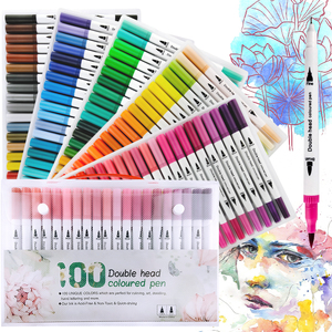 Lot de 100 marqueurs de peinture aquarelle double embout, pinceau et <span class=keywords><strong>pointe</strong></span> fine, marqueur de peinture à double embout - Product Image 3
