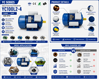 Moteur à induction monophasé Yc 1,5 kW 2 CV 220 V 50 Hz 1400 tr/min