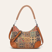 Tas Hobo Wanita Fashion Grosir Berbahan PU Cork Ramah Lingkungan, Tas Selempang Cetak Vintage Kustom untuk Penggunaan Sehari-hari