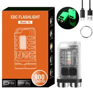 High Power 900 Lumens Led Rechargeable KeyChain Mini Torches UV 2*LED 12 Modes Long Range Mini Flashlight Torch Work Light