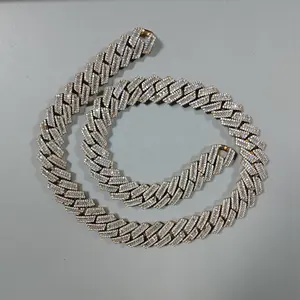 13mm CZ Zirkon Zirkonia vergoldet 925 Sterling Silber Cadena Cubana Hip Hop Halskette Schmuck Miami Cuban Link Chain