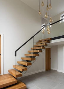 Scale in legno per la casa Villa, scala personalizzata con corrimano in acciaio inossidabile, design moderno con scala interna - Product Image 2