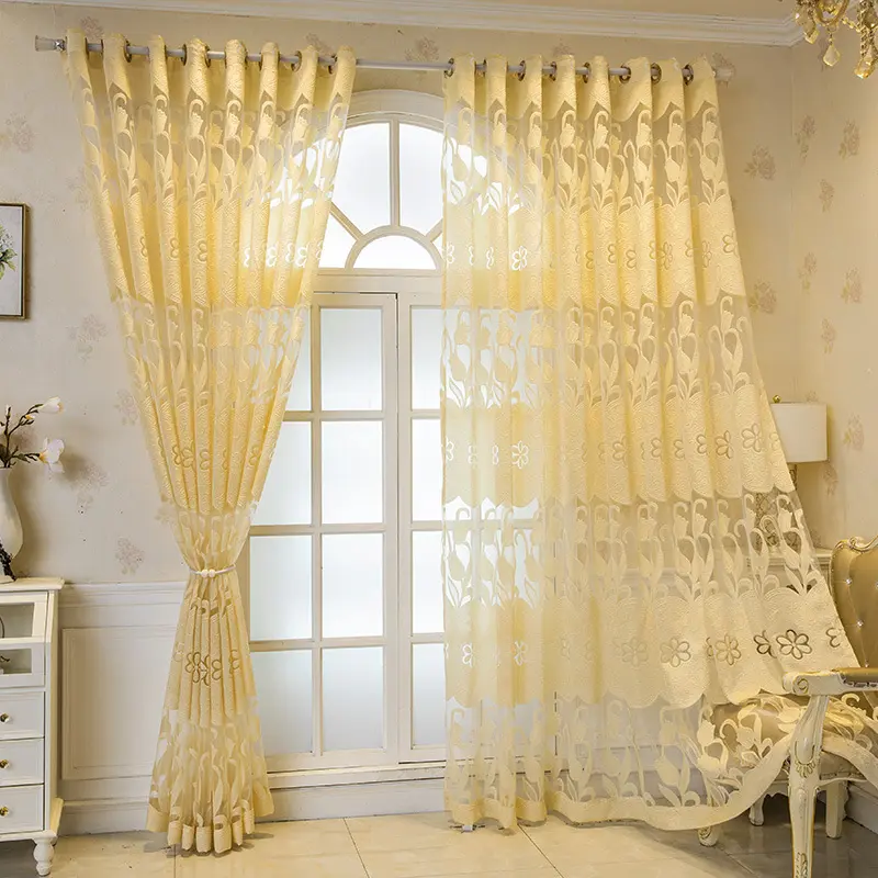 Schlafzimmer Dekorieren Vorhänge Gardinen Stoff Polyester Bestickte Blumen Fenster vorhänge Sheer