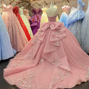 Robe de bal princesse sans bretelles avec volants, couleur bonbon, dentelle florale à sequins, fleurs 3D roses, pour Quinceañera et soirée - Modèle Dy1502 - Product Image 5