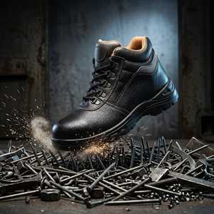 <b>Black</b> Steel Toe Safety <b>Work</b> <b>Boots</b> for Factory & Construction Use Protective Lace-Up Industrial Footwear - Product Image 1