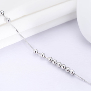 Tobillera de <span class=keywords><strong>Plata</strong></span> de Ley 925 para mujer, pulsera de tobillo Manual con cuentas - Product Image 3