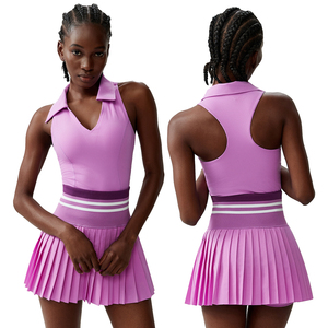 Conjunto para <span class=keywords><strong>Mujer</strong></span> de Camiseta sin Mangas con Cuello Polo y Falda de Tenis de Compresión Suave, Ligero y de Secado Rápido para Fitness y Yoga, sin Costuras y con Estampado - Product Image 6