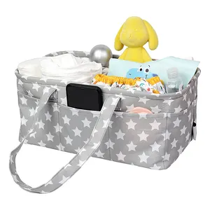 Keranjang penyimpanan popok portabel besar, tas ransel gaya untuk bayi dengan pola Logo polos, popok tahan air besar
