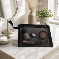 Pochette de toilette en nylon transparent avec logo personnalisé, couleur bonbon, filet en maille, fermeture éclair en silicone