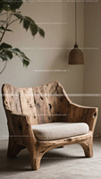 Chaise de salon monoplace de style Wabi-Sabi en bois massif vieilli à partir de bûches Style rétro naturel Textiles en tissu