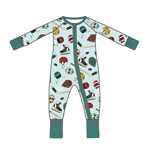 Groothandel Sport Thema Geprinte Kinderen Bamboe Baby Pyjama's Peuter Ronde Hals Romper Baby 230gsm Bamboe Ritspakje - Product Image 4
