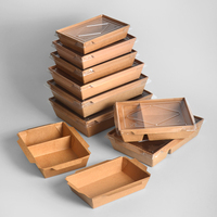 Boîte à lunch SenAng01 avec fenêtre, boîte à lunch jetable en papier kraft biodégradable avec couvercle en plastique transparent